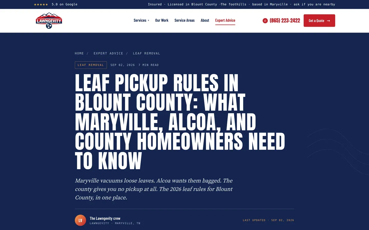 The Blount County leaf pickup rules guide on the Lawngevity blog